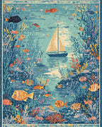 Oceanic Sailboat Coral Fish Collage Rug - Cutout View