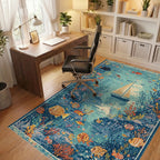 Oceanic Sailboat Coral Fish Collage Rug - Office View