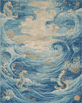 Oceanic Seahorse Wave Abstraction Rug - Cutout View