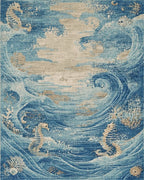 Oceanic Seahorse Wave Abstraction Rug - Cutout View