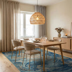 Oceanic Seahorse Wave Abstraction Rug - Dining Room View