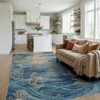 Oceanic Seahorse Wave Abstraction Rug - Living Room View