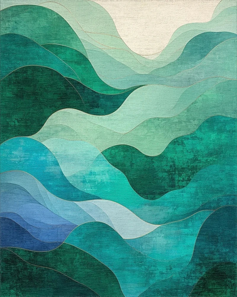 Oceanic Wave Abstract Landscape Rug - Cutout View