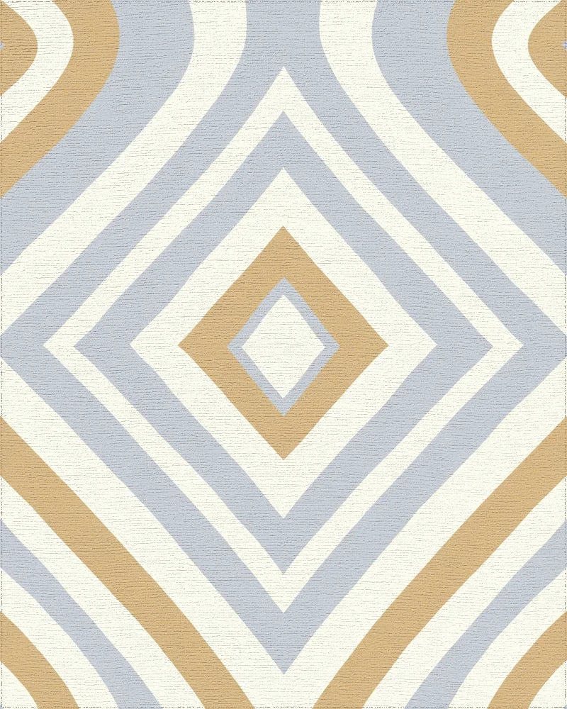 Ochre Blue White Diamond Stripe Rug - Cutout View