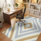 Ochre Blue White Diamond Stripe Rug Office View