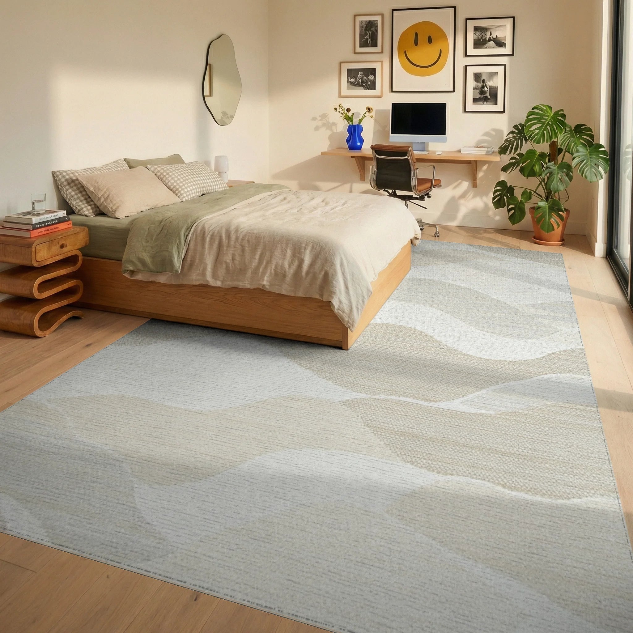 Ochre Sand Dune Organic Waves Rug - Bedroom View