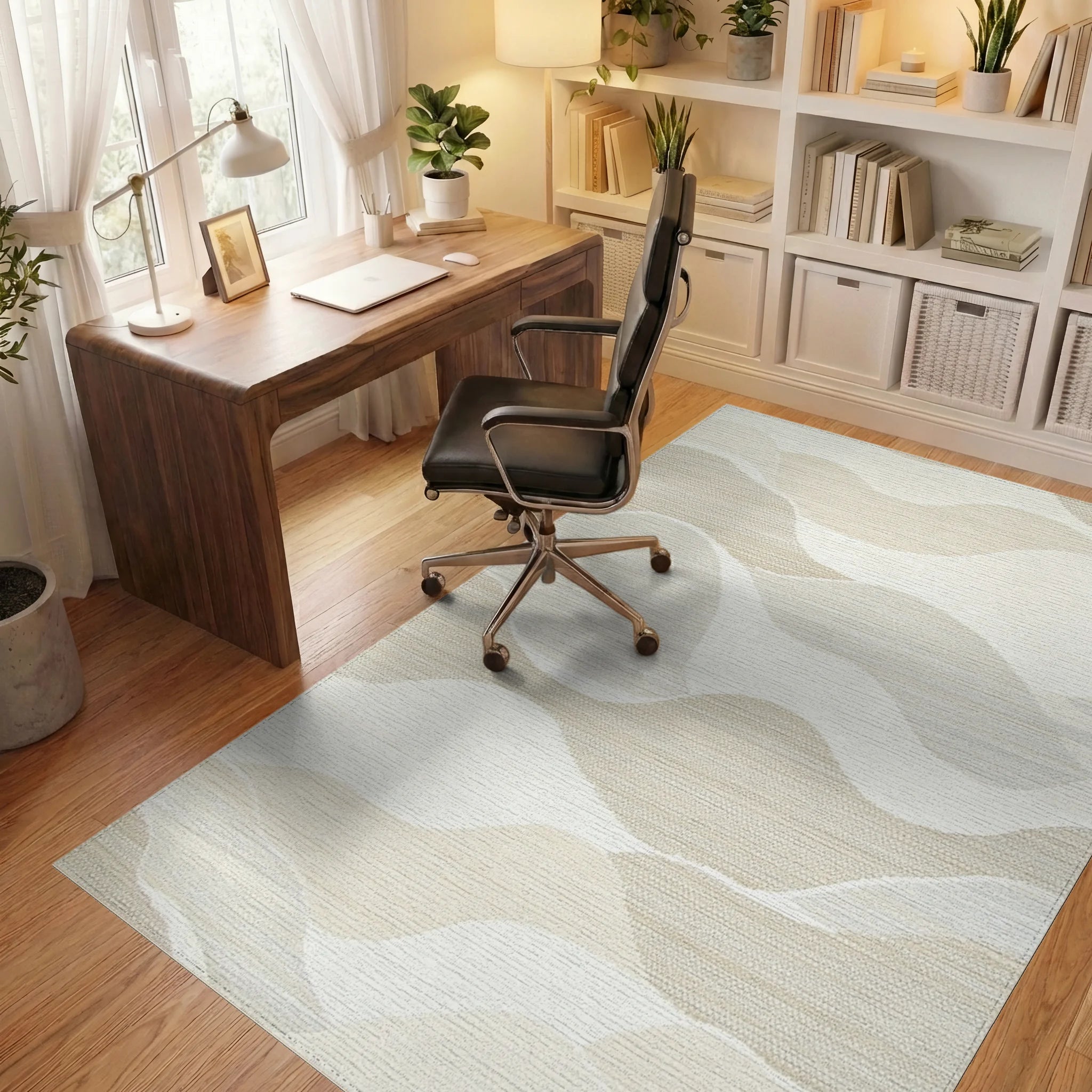 Ochre Sand Dune Organic Waves Rug - Office View