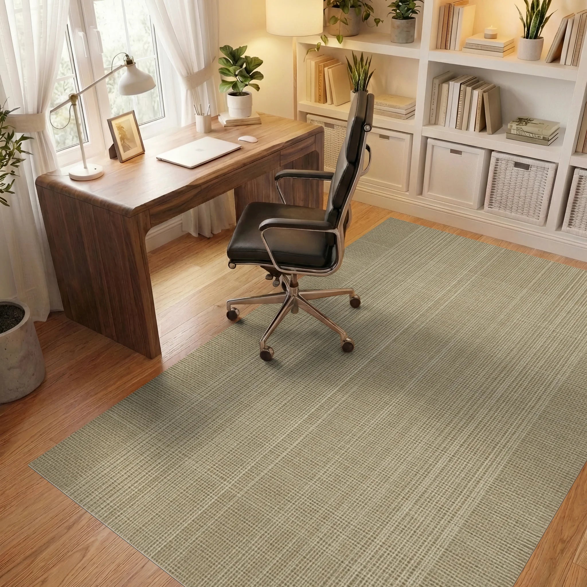 Beige Cream Linear Rug - office