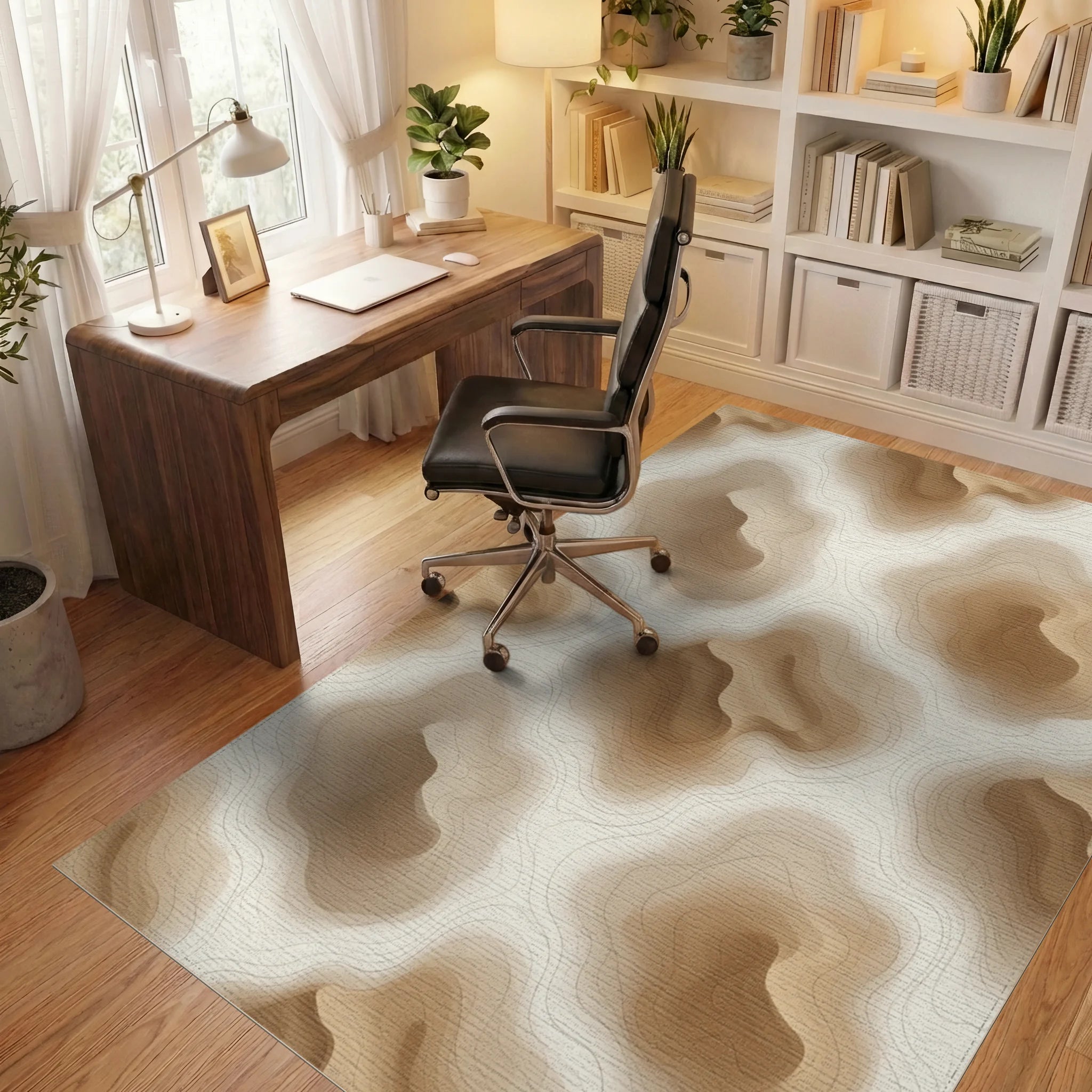 Brown White Beige Rug - office