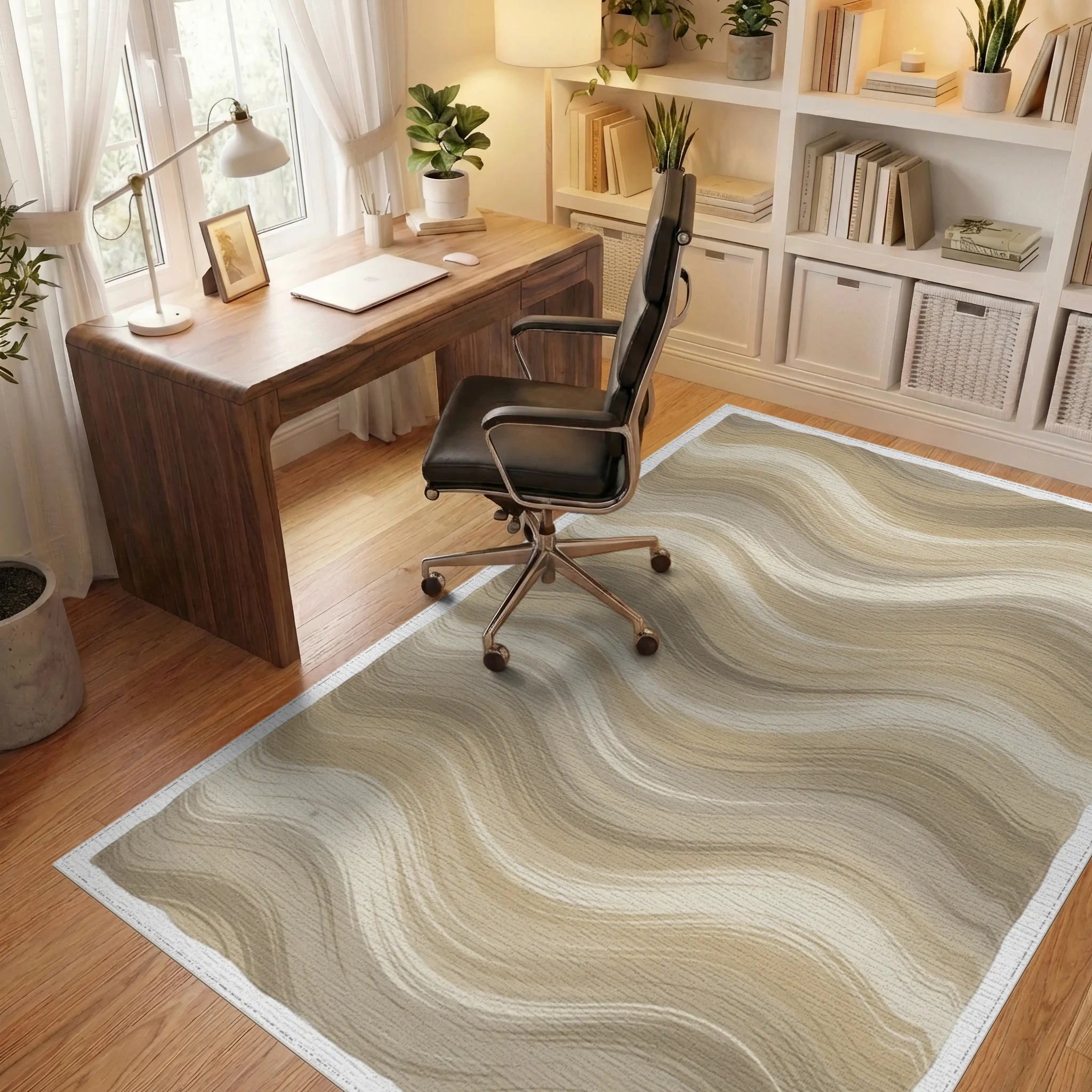 Beige Geometric Minimalist Rug - office