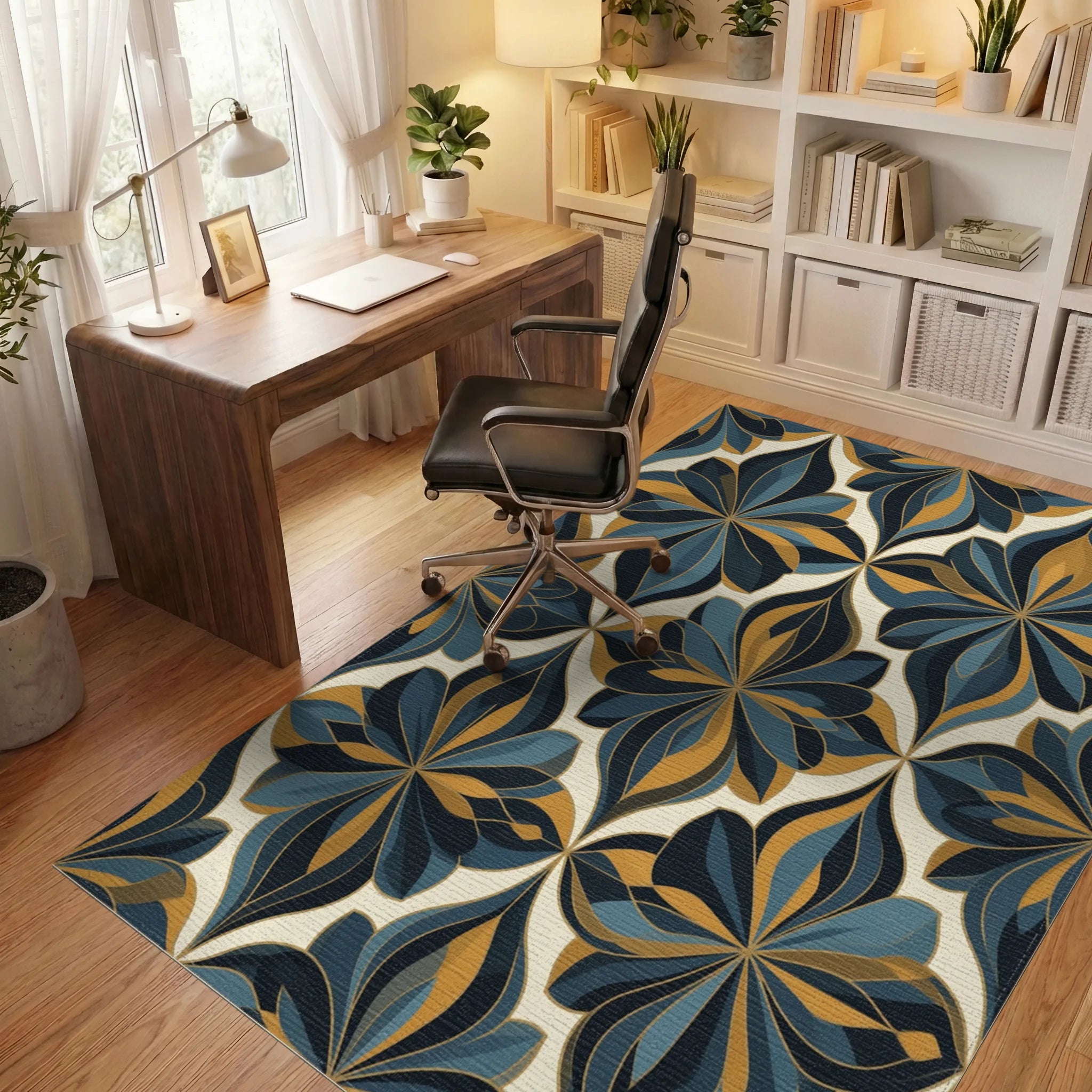 Abstract Organic Geometric Ochre Rug - office