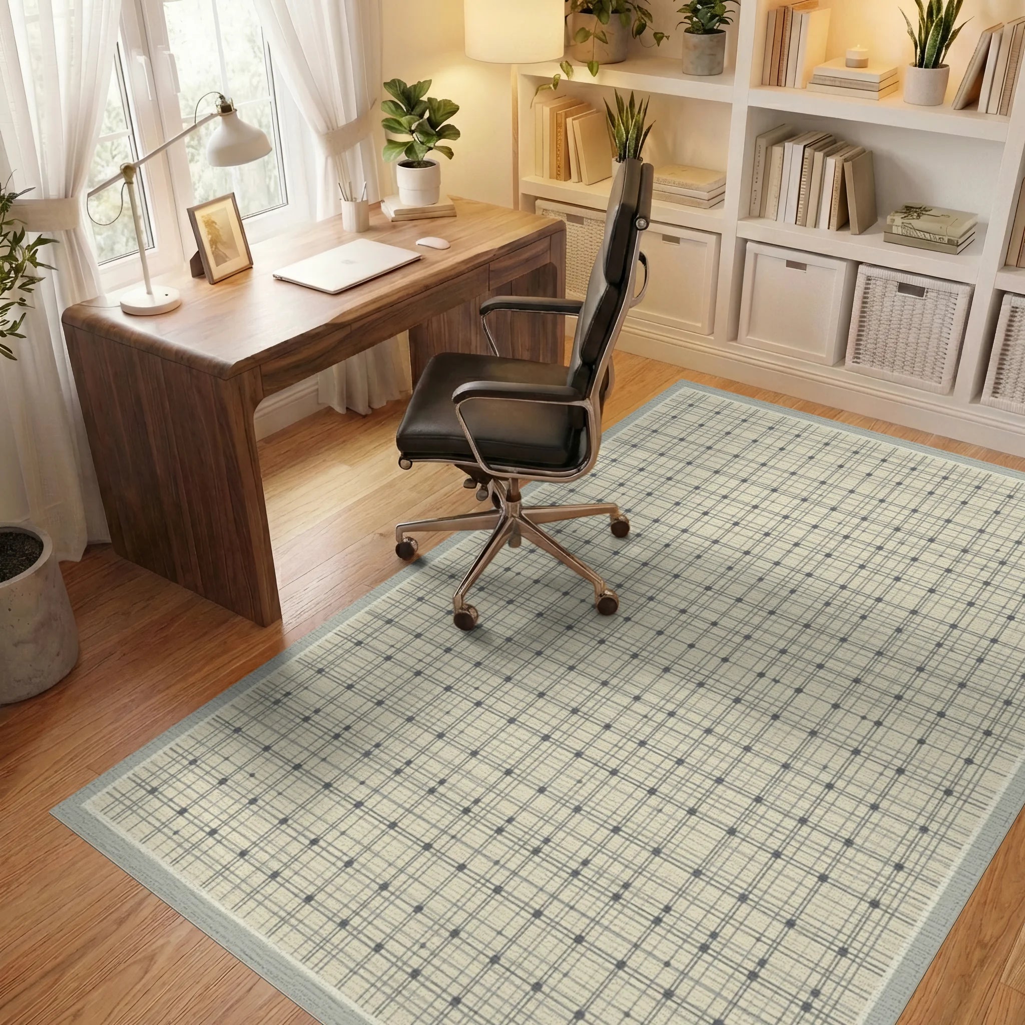 Cream Gray Geometric Rug - office