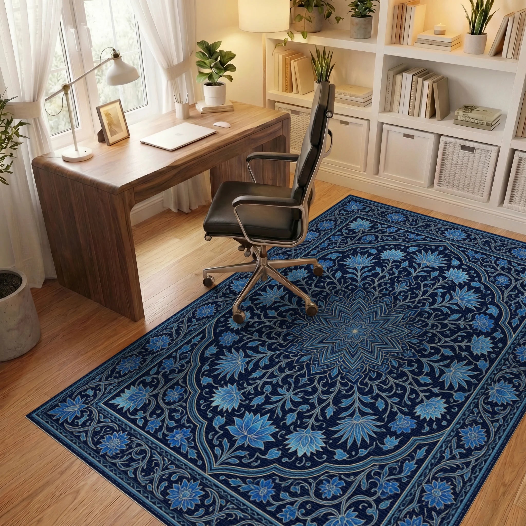 Persian Blue Geometric Rug - office