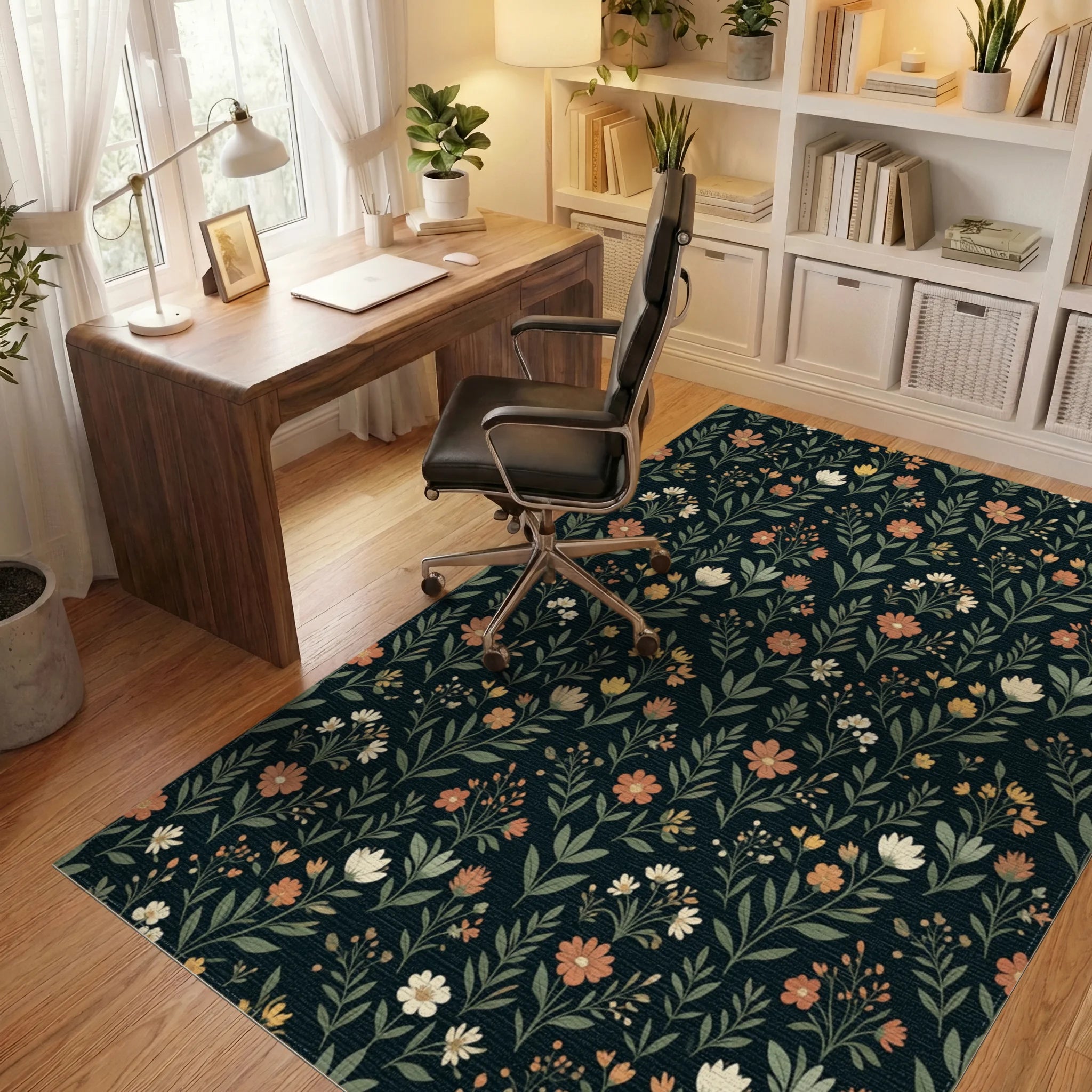 Scandinavian Black Green Rug - office