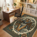 Tiger Peony Woodblock Print Area Rug - office