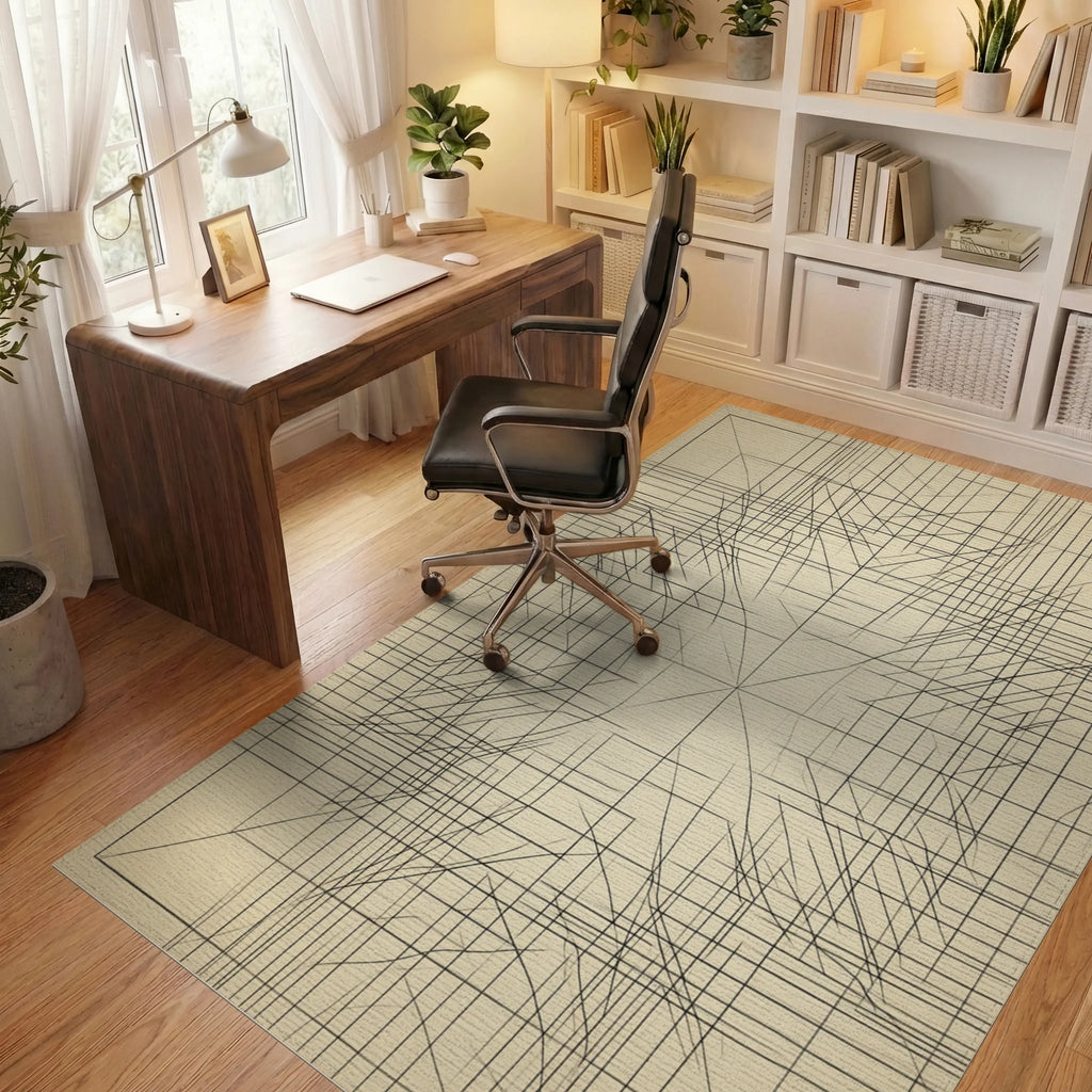 Black Cream Beige Rug - office