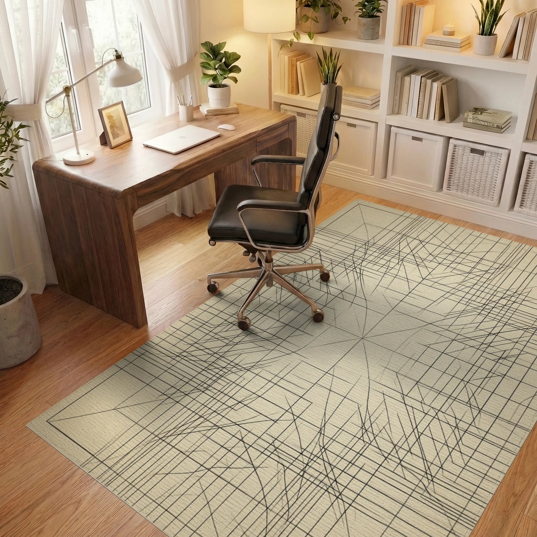 Black Cream Beige Rug - office