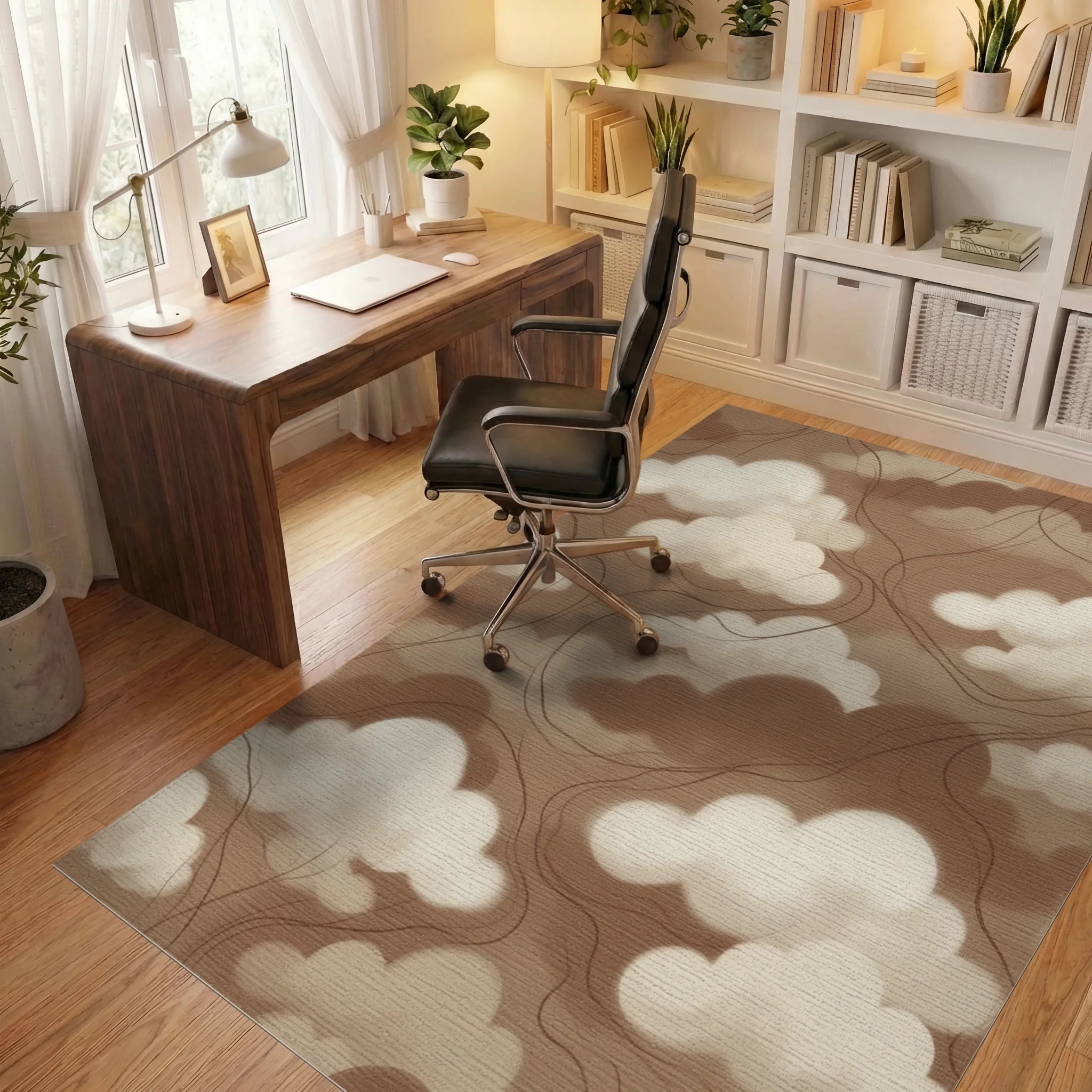 Cream White Abstract Rug - office