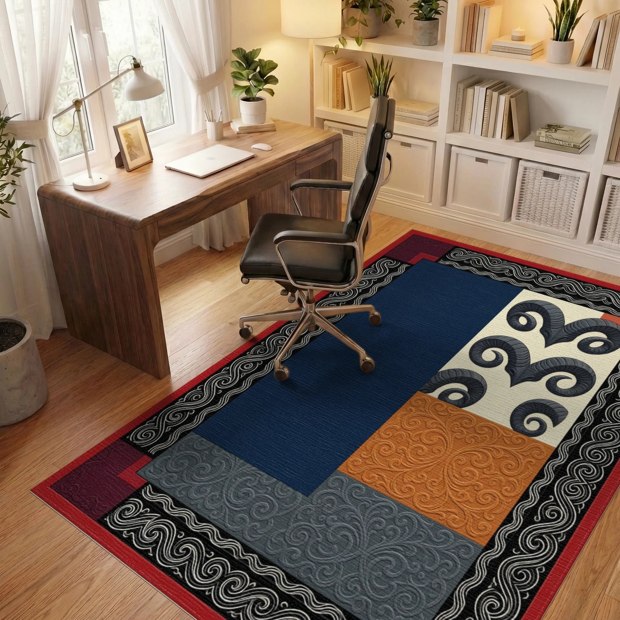 Navy Blue Cream Rug - office