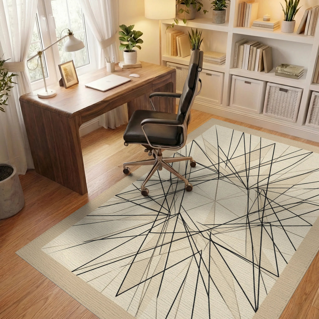 Minimalist Geometric Cream Black Rug - office