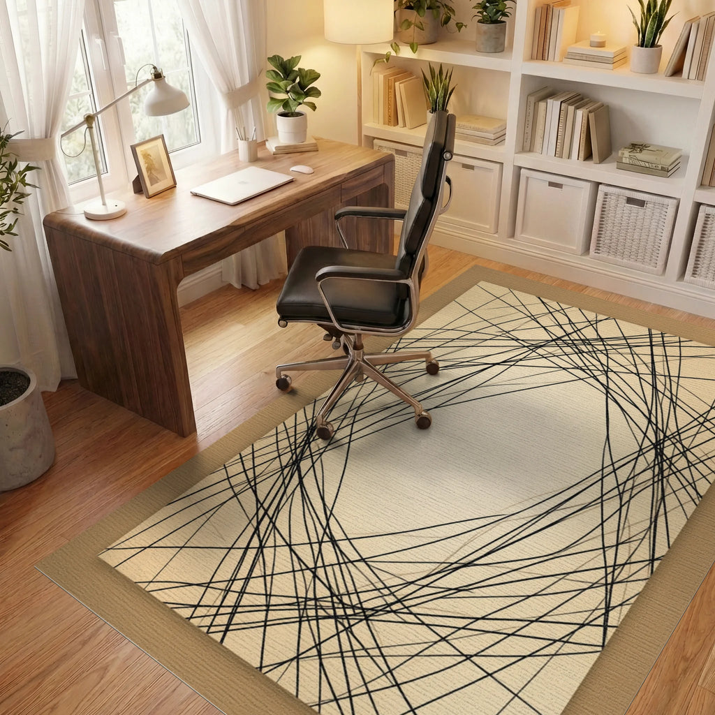 Black Cream Beige Rug - office