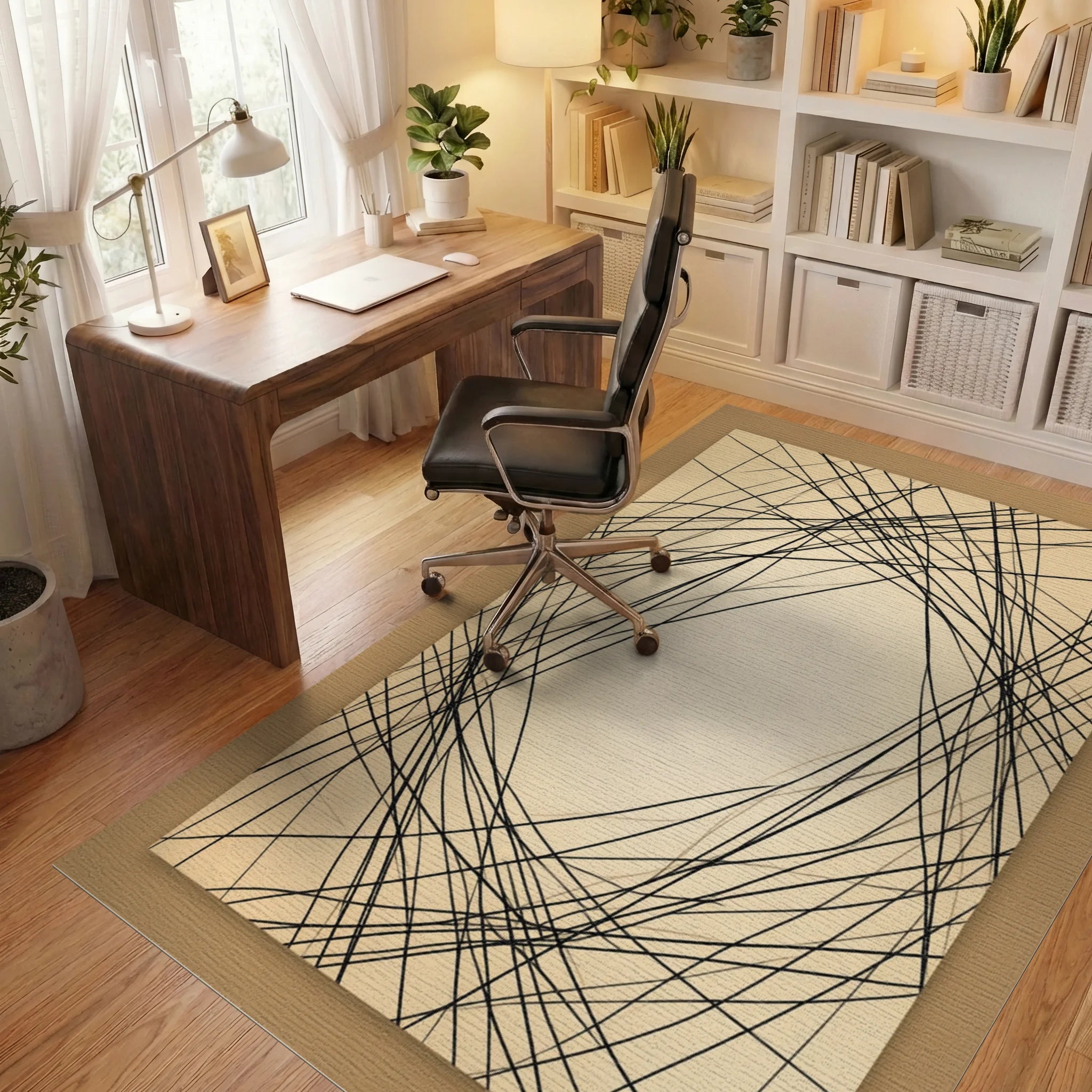 Black Cream Beige Rug - office