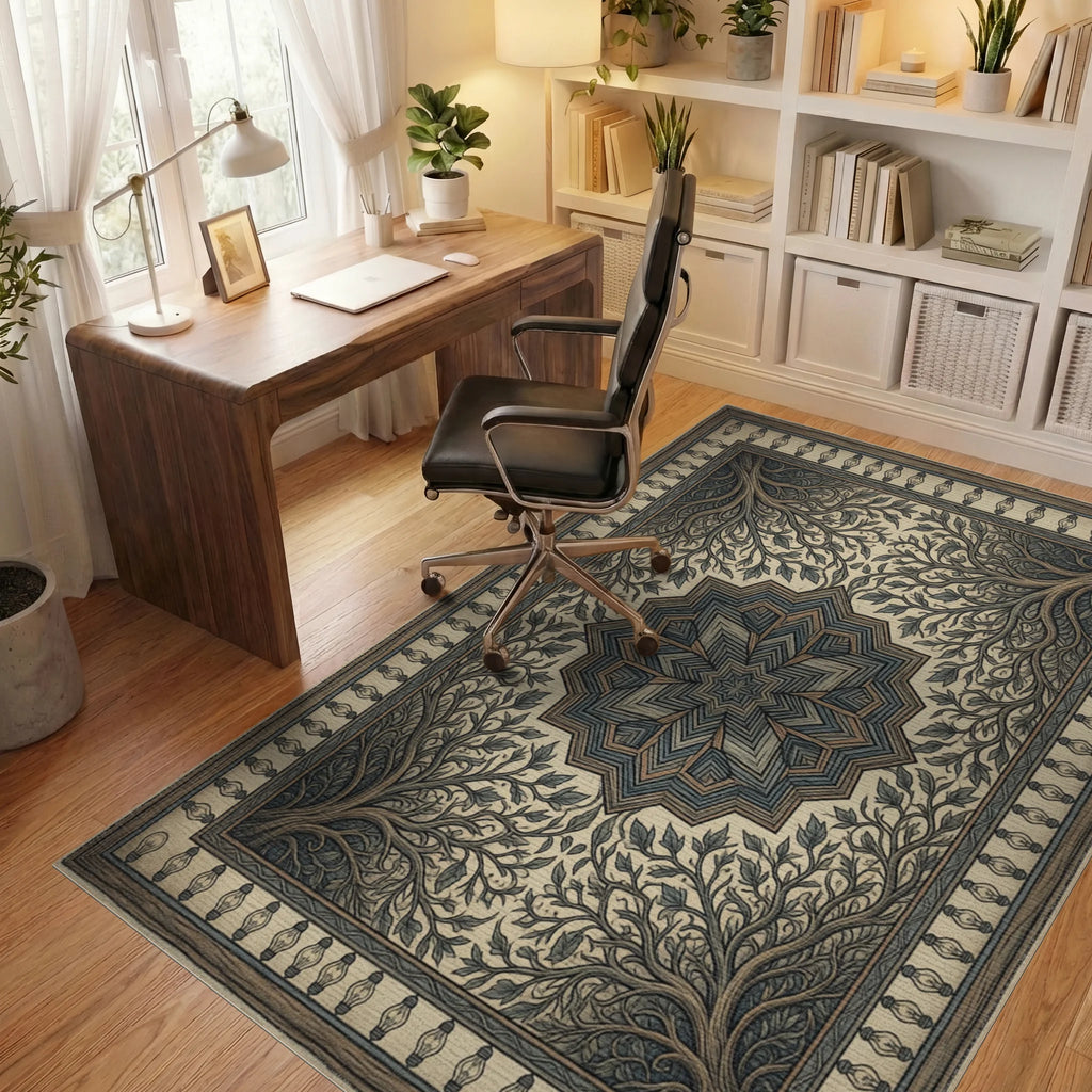 Distressed Medallion Farmhouse Area Rug - office