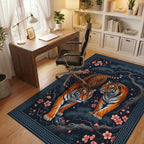 Tiger And Blossom Charcoal Area Rug - office