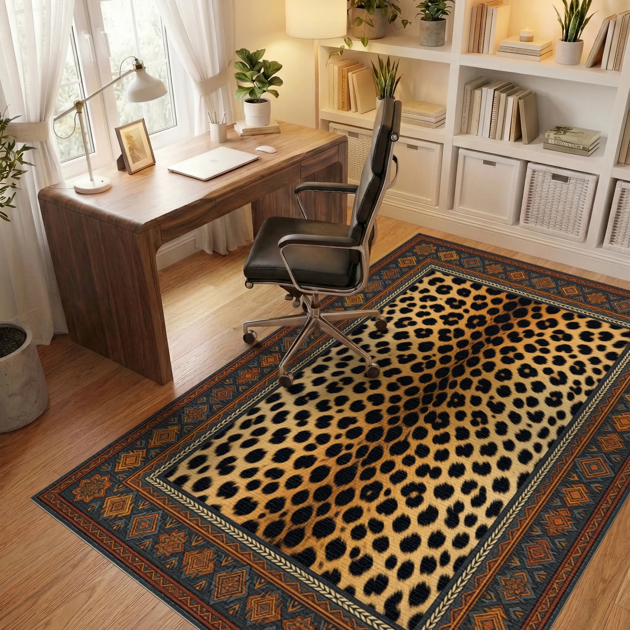 Black Beige Orange Rug - office