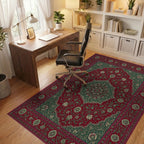 Ornate Medallion Crimson Floral Rug - office