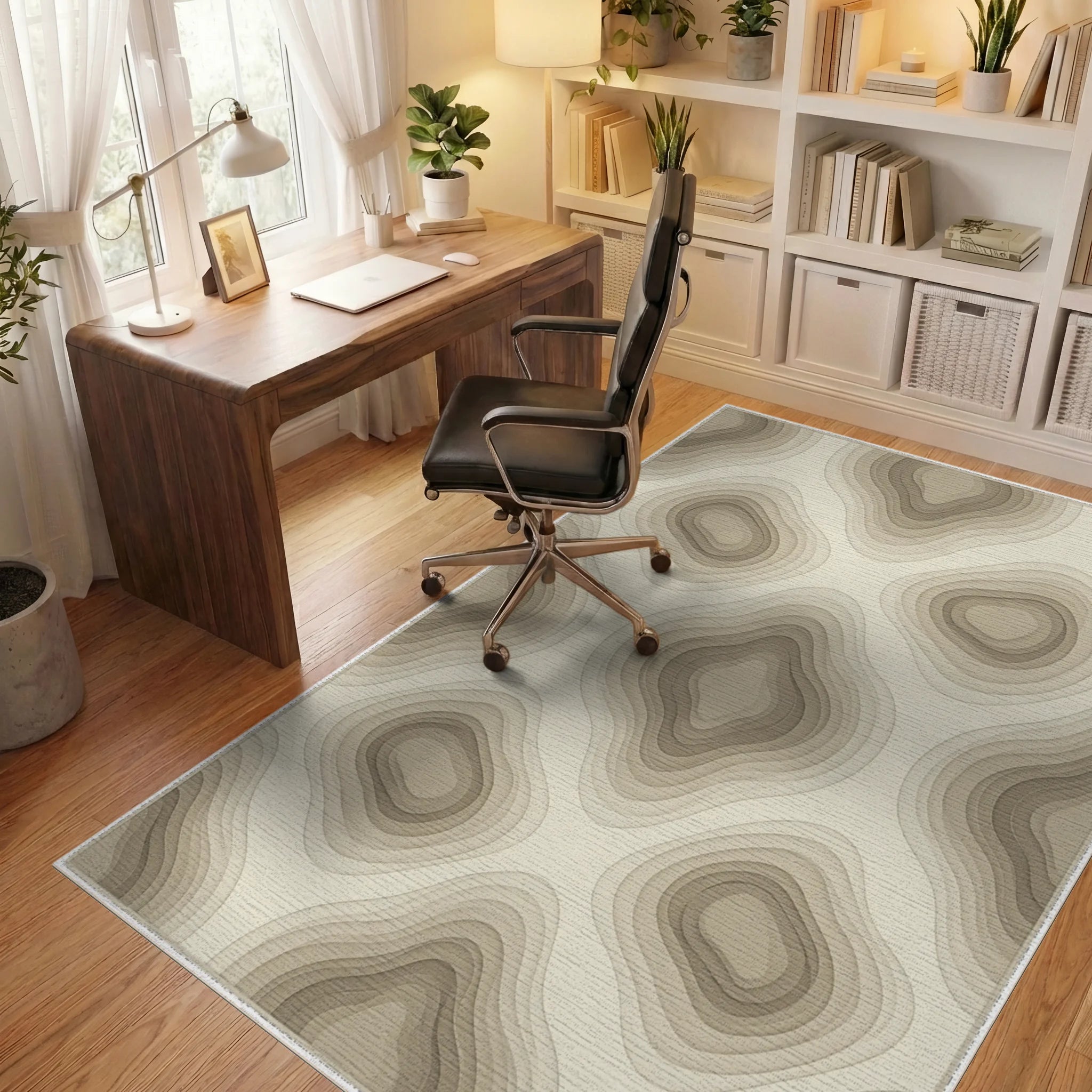 Cream Beige Geometric Rug - office