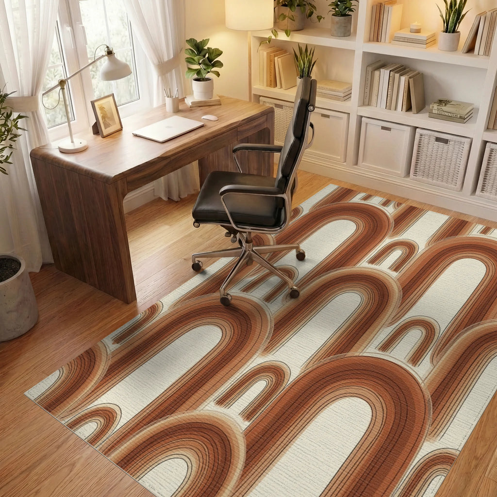 Terracotta Arch Minimalist Boho Rug - office