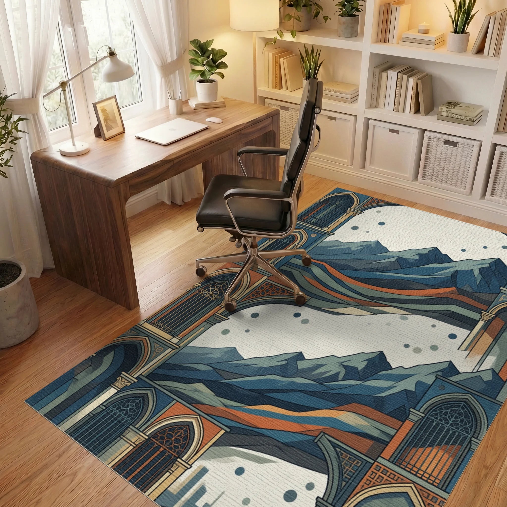 Blue White Gray Rug - office