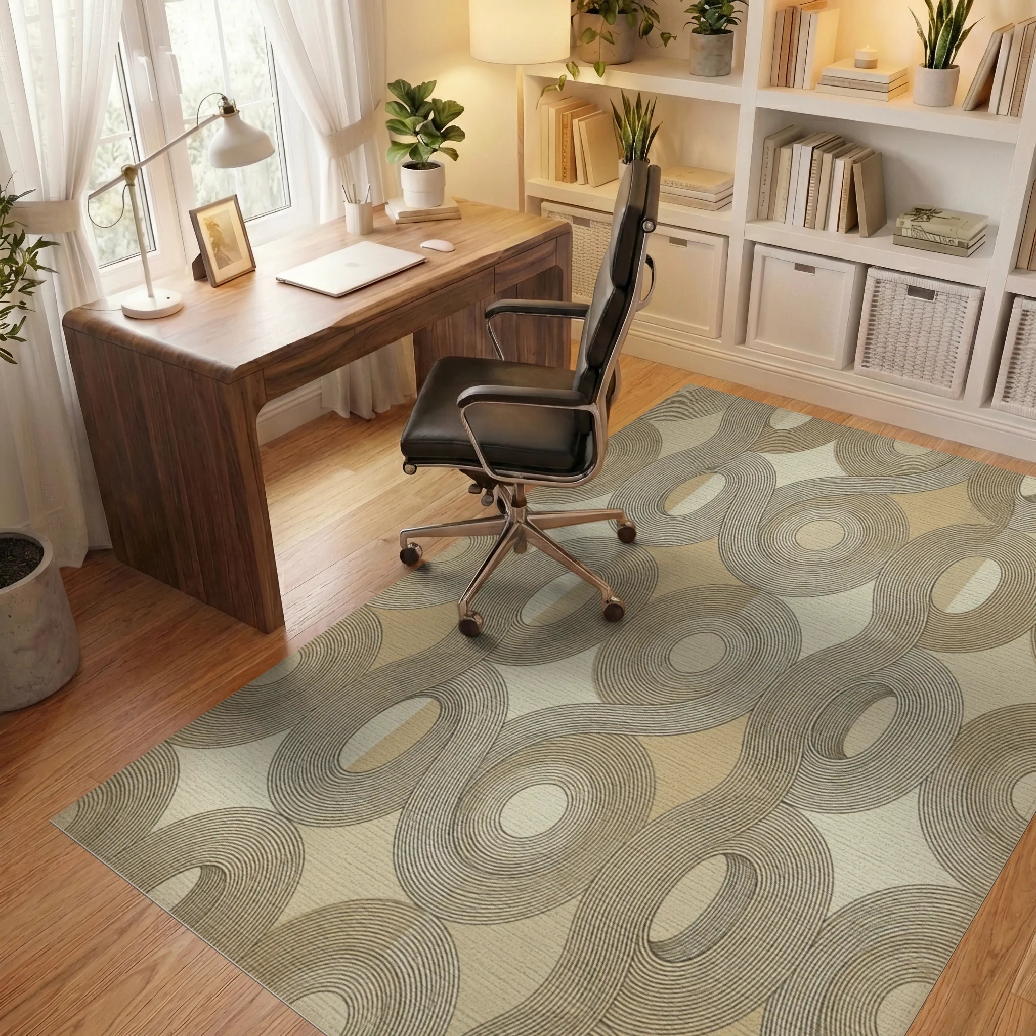 Vintage Cream Abstract Rug - office