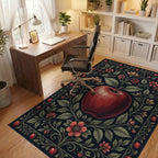 Botanical Apple Crimson Black Rug - office