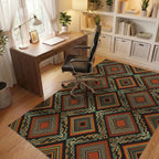 Green Brown Geometric Rug - office