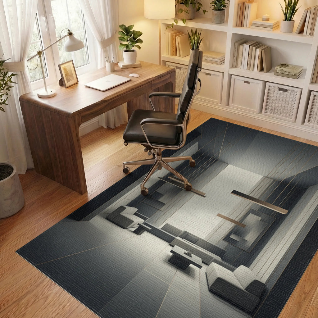 Cream Abstract Minimalist Rug - office
