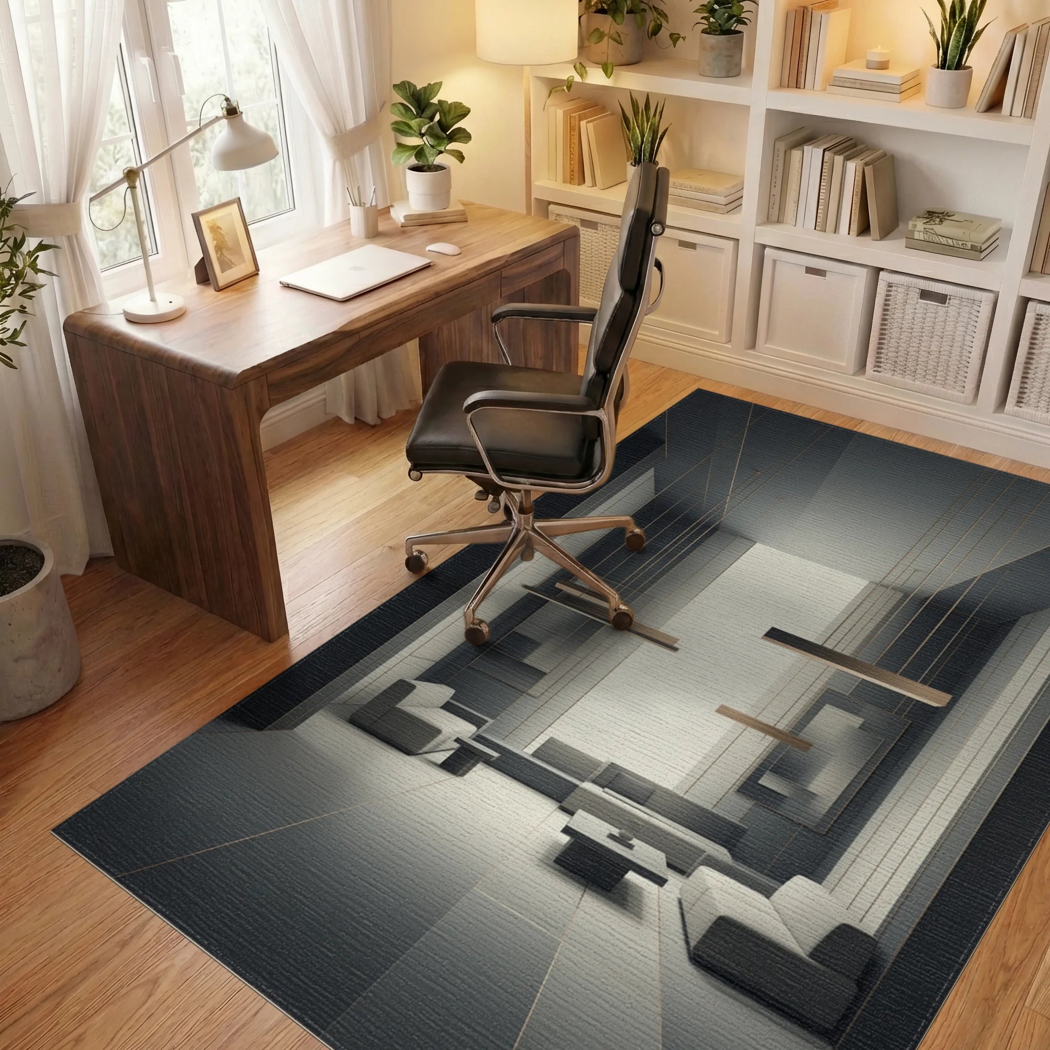 Cream Abstract Minimalist Rug - office