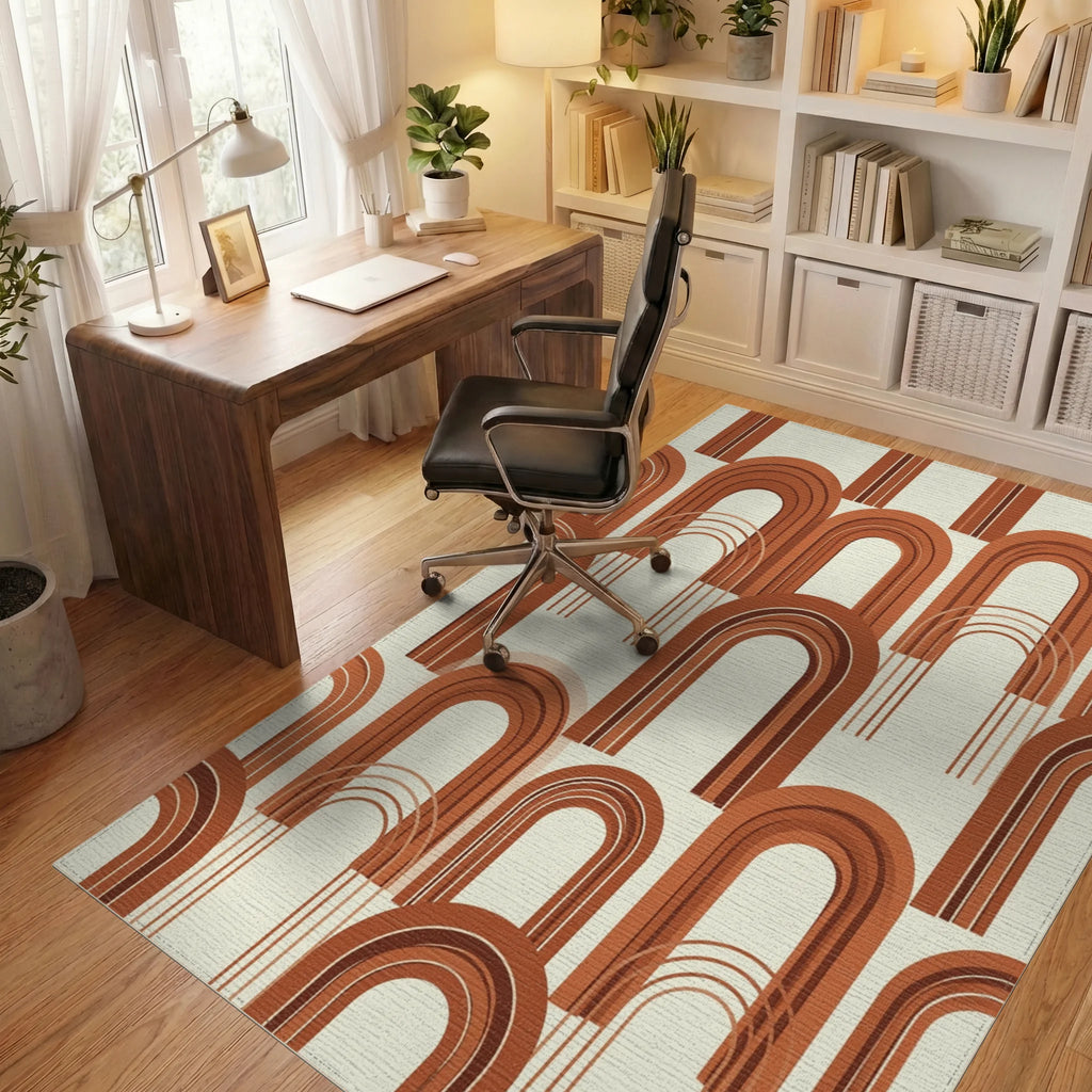 Terracotta Arch Minimalist Geometric Rug - office