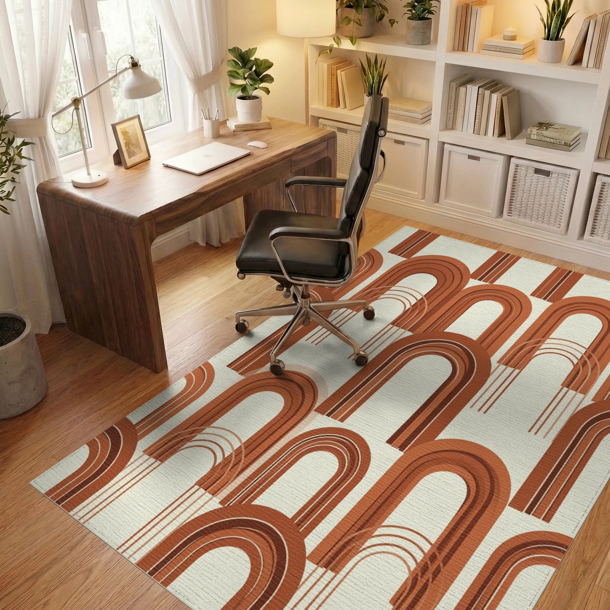 Terracotta Arch Minimalist Geometric Rug - office