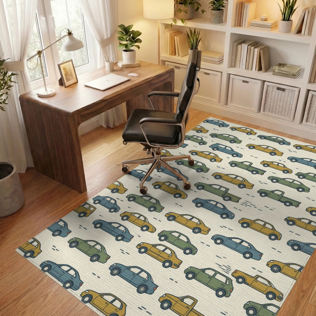 Minimalist Automotive Silhouette Cream Area Rug - office
