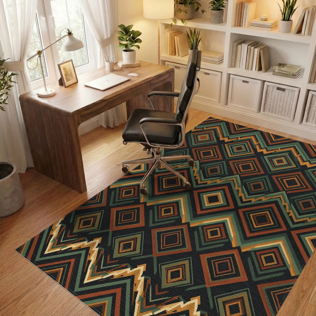 Green Cream Geometric Rug - office