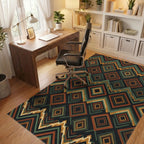 Green Cream Geometric Rug - office