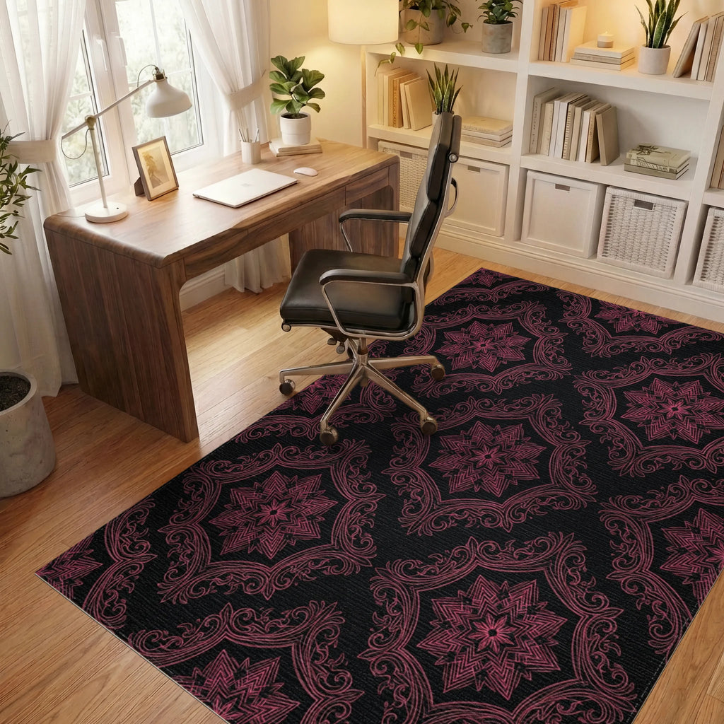 Black Pink Geometric Rug - office