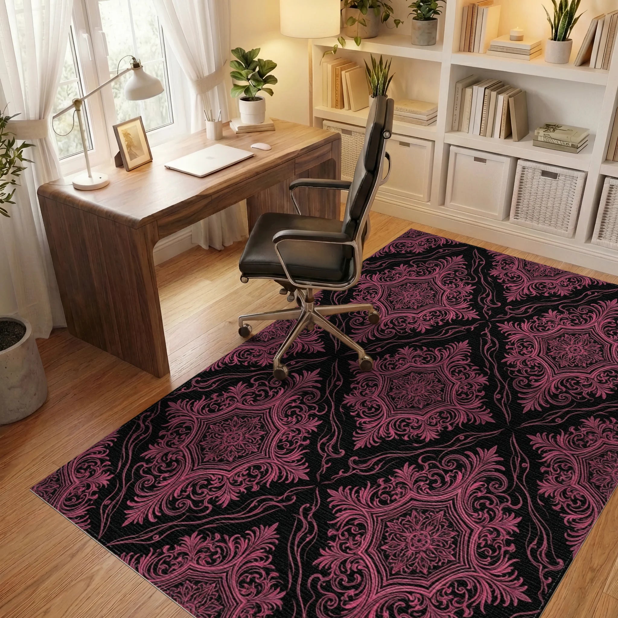 Vintage Black Magenta Rug - office