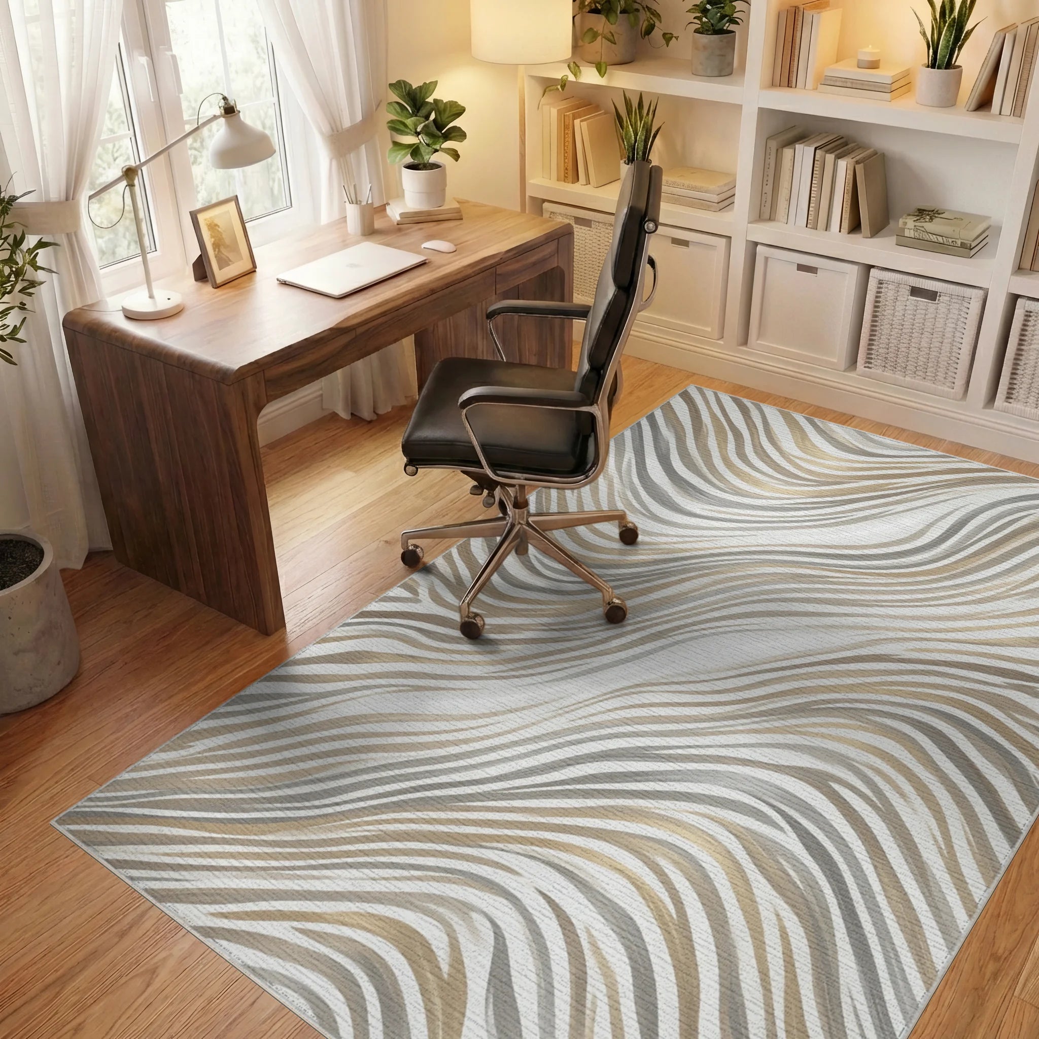 Animal Print White Rug - office