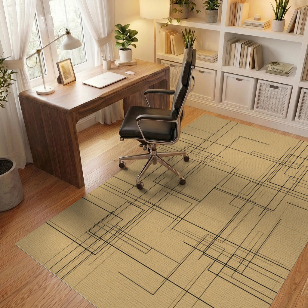 Minimalist Geometric Cream And Black Rug - office