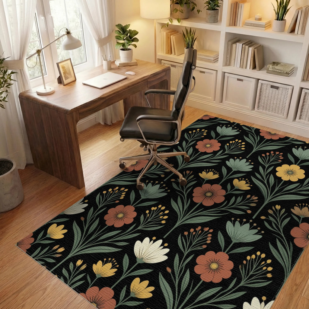 Scandinavian Black Green Rug - office
