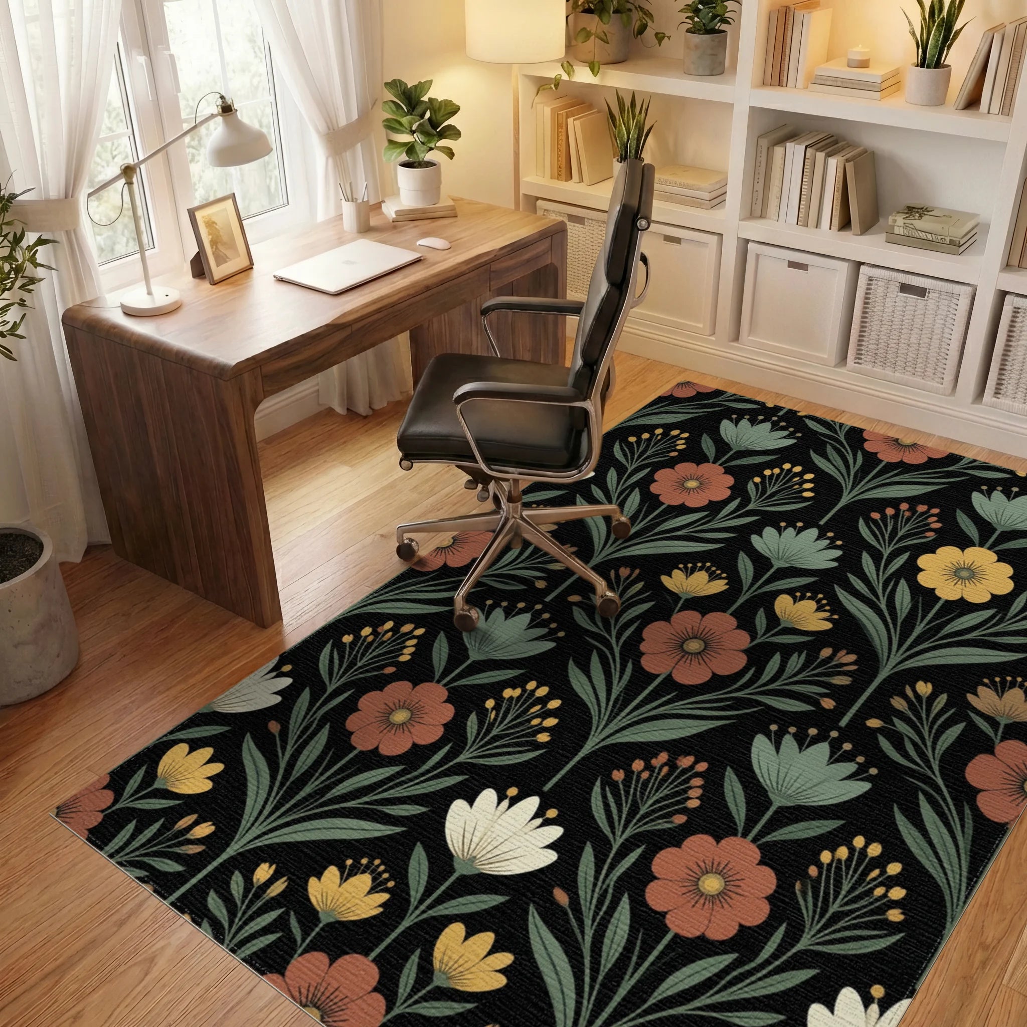 Scandinavian Black Green Rug - office