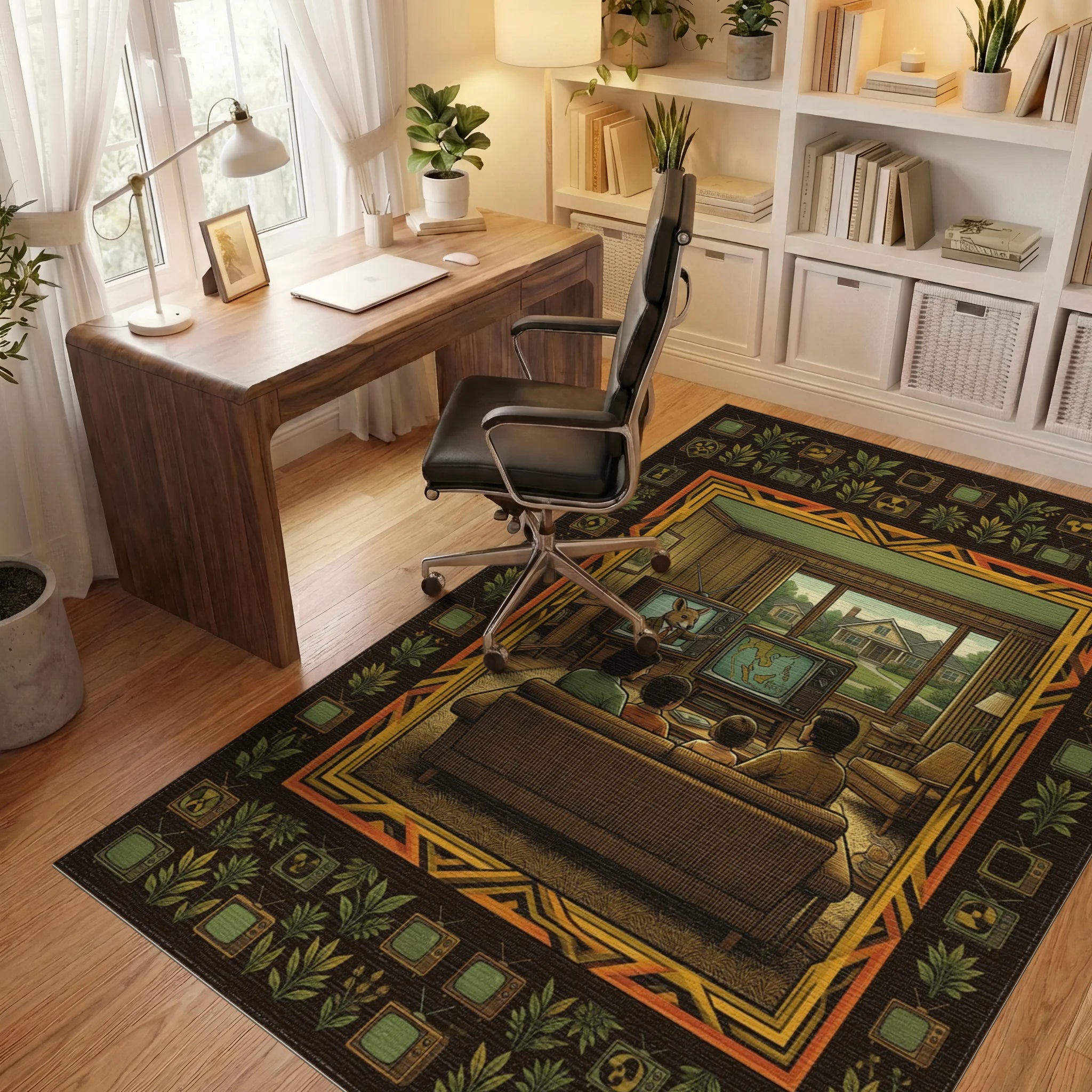 Orange Yellow Brown Rug - office